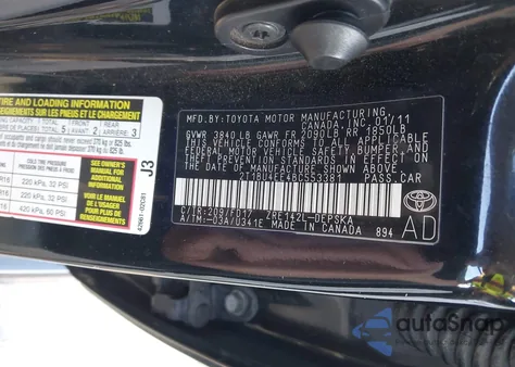 2011 Toyota Corolla S from USA, damaged, VIN 2T1BU4EE4BC553381